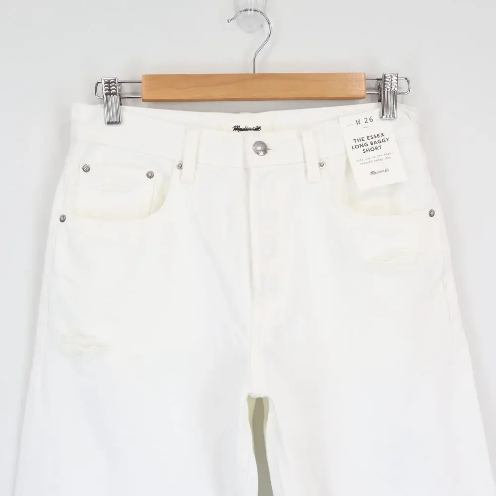 Madewell The Essex Long Baggy Short Tile White Size 26 NWT